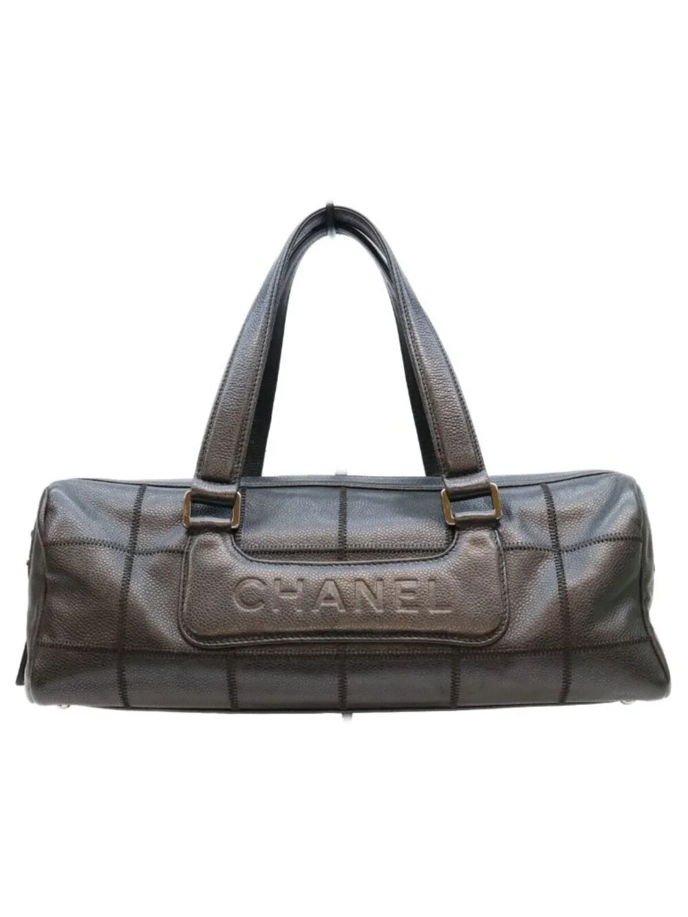 Chanel Black Caviar Choco Bar Silver Mini Boston Bag